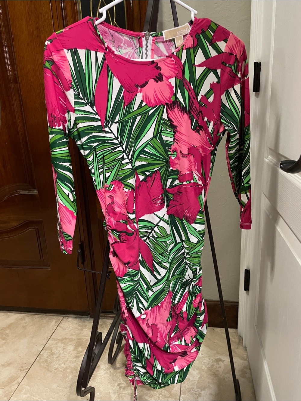 Michael Kors Hot Pink & Green Floral Long Sleeve Bodycon Dress